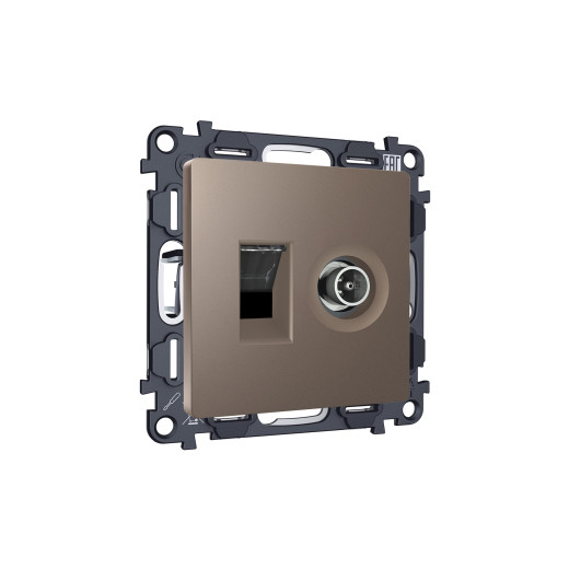 MA642510 Комплект мех-ма розетки компьютерной + TV оконечной RJ-45 с автоматической защитной шторкой ALFA Темная бронза матовый (AP6425, VM195)