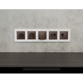 MA642110 Комплект мех-ма компьютерной двойной розетки RJ-45 с автоматической защитной шторкой ALFA Темная бронза матовый QUANT (AP6421, VM189)