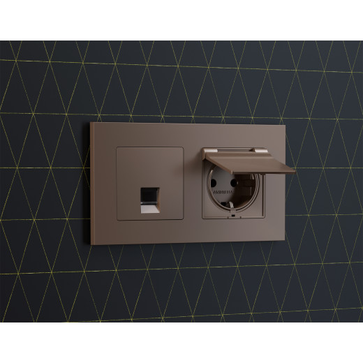 MA642005 Комплект мех-ма компьютерной розетки RJ-45 экранированной с автоматической защитной шторкой ALFA Темная бронза матовый QUANT (AP6420, VM185)