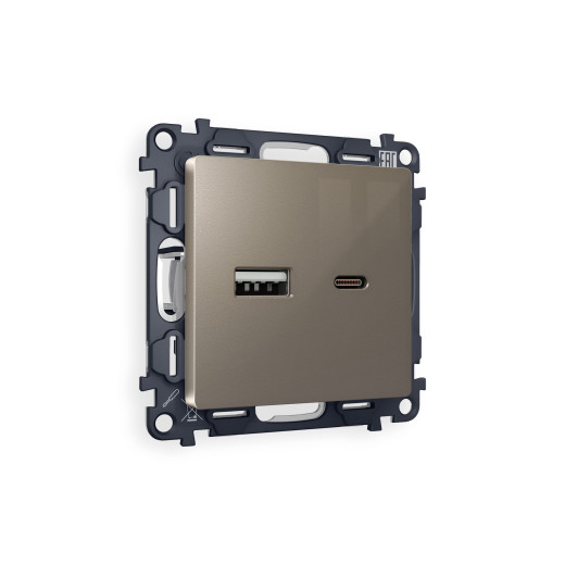 MA641010 Комплект механизма розетки ALFA Темная бронза матовый 2USB A+C 20W (быстрая зарядка) QUANT (AP6410, VM177)