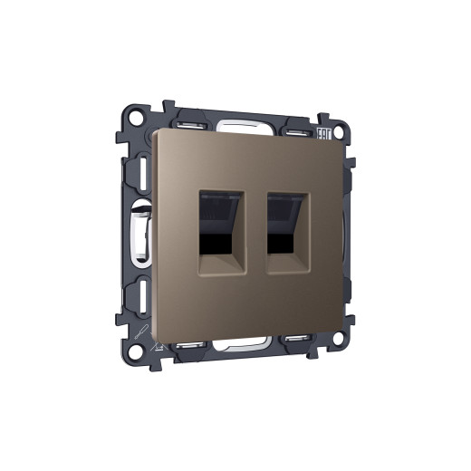 MA642110 Комплект мех-ма компьютерной двойной розетки RJ-45 с автоматической защитной шторкой ALFA Темная бронза матовый QUANT (AP6421, VM189)