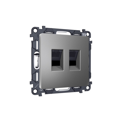 MA662110 Комплект механизма компьютерной двойной розетки RJ-45 (8P8C) CAT6 с автоматической защитной шторкой ALFA Антрацит серый QUANT (AP6621, VM189)