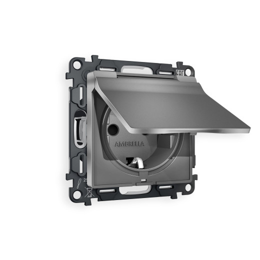 MA658010 Комплект механизма электрической розетки ALFA Антрацит серый с/з с шторками и крышкой IP44 QUANT (AP6580, VM141)