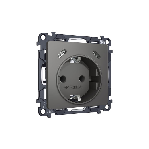 MA660510 Комплект механизма электрической розетки 2USB С+C 20W с/з на винтовых зажимах 16A-250V ALFA Антрацит серый QUANT (AP6605, VM165)