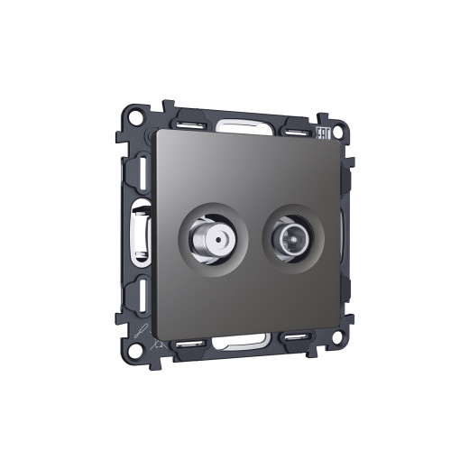 MA663310 Комплект механизма розетки TV оконечной + SAT 5-862MHz 3.5dB/950-2150MHz 3.5dB ALFA Антрацит серый QUANT (AP6633, VM217)