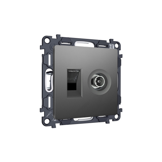 MA662510 Комплект механизма розетки компьютерной + TV оконечной RJ-45 с автоматической защитной шторкой ALFA Антрацит серый (AP6625, VM195)