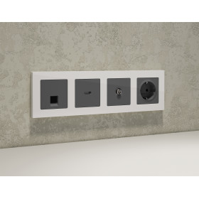 MA662005 Комплект механизма компьютерной розетки RJ-45 экранированной с автоматической защитной шторкой ALFA Антрацит серый QUANT (AP6620, VM185)