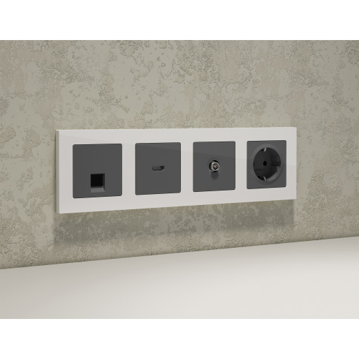 MA662005 Комплект механизма компьютерной розетки RJ-45 экранированной с автоматической защитной шторкой ALFA Антрацит серый QUANT (AP6620, VM185)