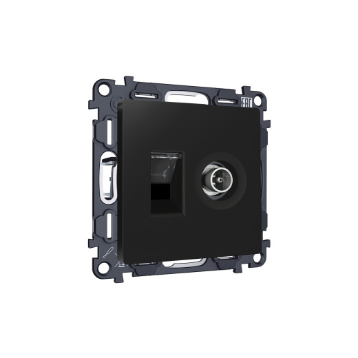 MA812510 Комплект механизма розетки компьютерной + TV оконечной RJ-45 с автоматической защитной шторкой ALFA Черный матовый (AP8125, VM195)