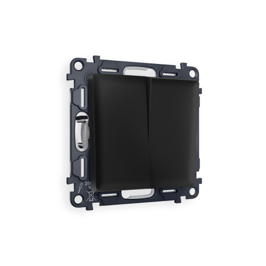 MA803030 Комплект механизма 2-клавишного перекрестного выключателя 10A-250V ALFA Черный матовый QUANT (AP8030, VM125)