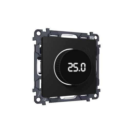 MA805810 Комплект механизма терморегулятора с цифровым дисплеем с подсветкой и датчиком для теплого пола ALFA Черный матовый QUANT (AP8058, VM1385)