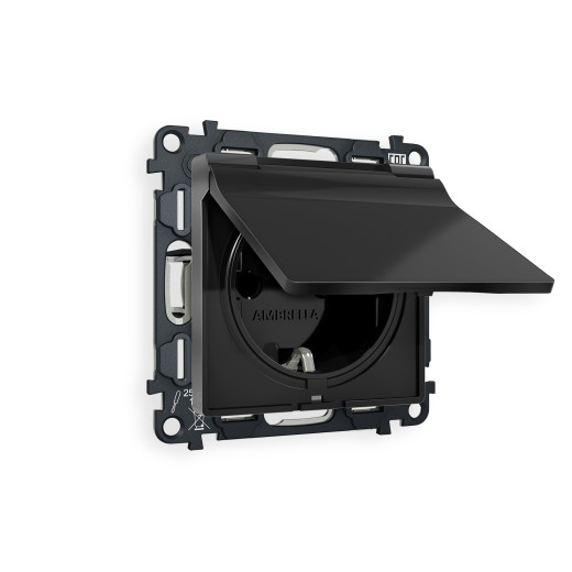 MA808010 Комплект механизма электрической розетки ALFA Черный матовый с/з с шторками и крышкой IP44 QUANT (AP8080, VM141)