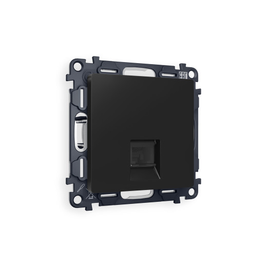 MA812005 Комплект механизма компьютерной розетки RJ-45 экранированной с автоматической защитной шторкой ALFA Черный матовый QUANT (AP8120, VM185)