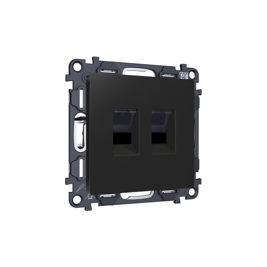 MA812110 Комплект механизма компьютерной двойной розетки RJ-45 (8P8C) CAT6 с автоматической защитной шторкой ALFA Черный матовый QUANT (AP8121, VM189)