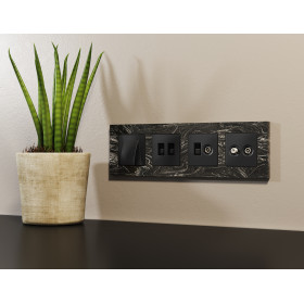 MA812110 Комплект механизма компьютерной двойной розетки RJ-45 (8P8C) CAT6 с автоматической защитной шторкой ALFA Черный матовый QUANT (AP8121, VM189)