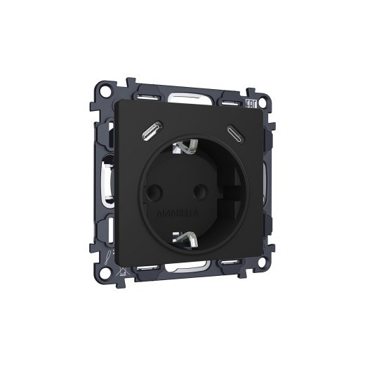 MA810510 Комплект механизма электрической розетки 2USB С+C 20W с/з на винтовых зажимах 16A-250V ALFA Черный матовый QUANT (AP8105, VM165)