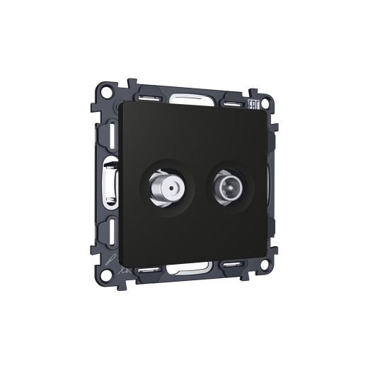 MA813310 Комплект механизма розетки TV оконечной + SAT 5-862MHz 3.5dB/950-2150MHz 3.5dB ALFA Черный матовый QUANT (AP8133, VM217)