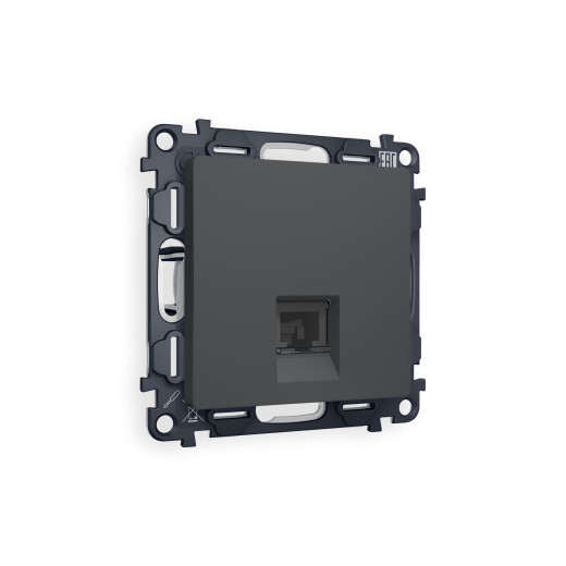 MA912010 Комплект механизма компьютерной розетки ALFA Графит мягкое касание RJ-45(8P8C) CAT6 с шторкой QUANT (AP9120, VM188)