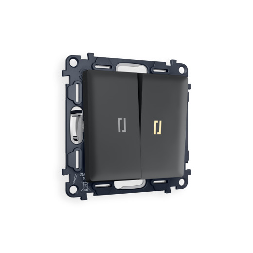 MA904010 Комплект механизма 2-кл выключателя с подсветкой 3200K ALFA Графит мягкое касание QUANT (AP9040, VM115, G11Y)