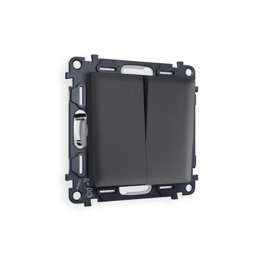 MA903030 Комплект механизма 2-клавишного перекрестного выключателя 10A-250V ALFA Графит мягкое касание QUANT (AP9030, VM125)