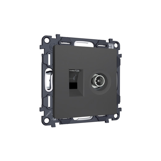 MA912510 Комплект мех-ма розетки компьютерной + TV оконечной RJ-45 с автоматической защитной шторкой ALFA Графит мягкое касание QUANT (AP9125, VM195)