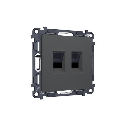 MA912110 Комплект механизма компьютерной двойной розетки RJ-45 с автоматической защитной шторкой ALFA Графит мягкое касание QUANT (AP9121, VM189)
