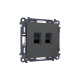 MA912110 Комплект механизма компьютерной двойной розетки RJ-45 с автоматической защитной шторкой ALFA Графит мягкое касание QUANT (AP9121, VM189)