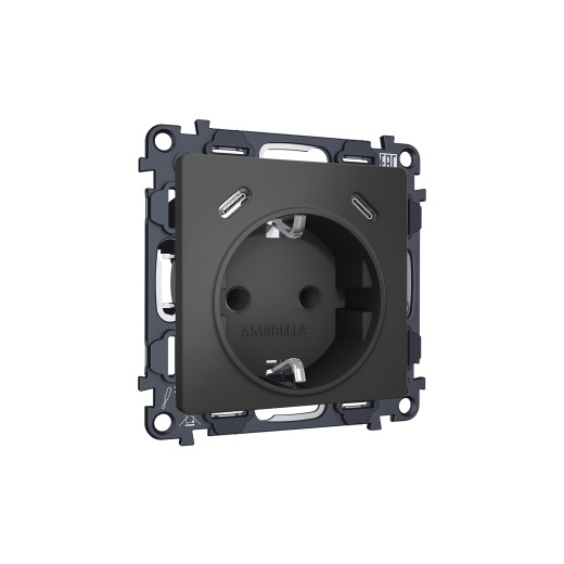 MA910510 Комплект механизма электрической розетки 2USB С+C 20W с/з на винтовых зажимах 16A-250V ALFA Графит мягкое касание QUANT (AP9105, VM165)
