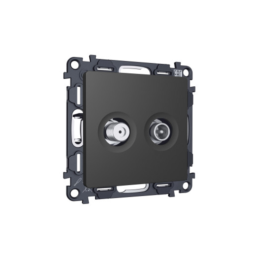 MA913310 Комплект механизма розетки TV оконечной + SAT 5-862MHz 3.5dB/950-2150MHz 3.5dB ALFA Графит мягкое касание QUANT (AP9133, VM217)