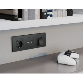 MA910510 Комплект механизма электрической розетки 2USB С+C 20W с/з на винтовых зажимах 16A-250V ALFA Графит мягкое касание QUANT (AP9105, VM165)