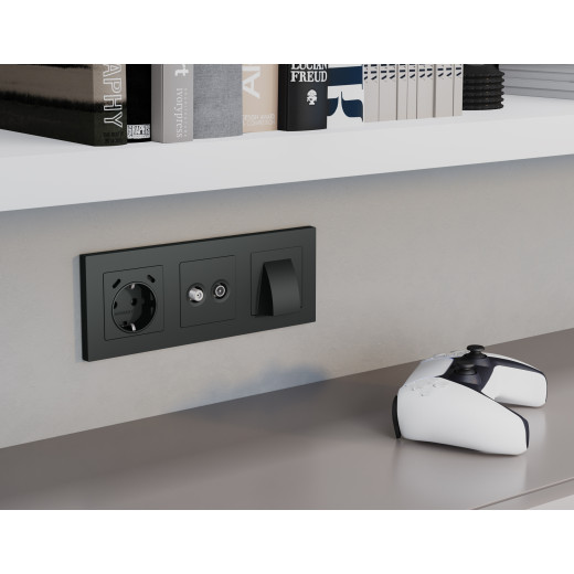 MA910510 Комплект механизма электрической розетки 2USB С+C 20W с/з на винтовых зажимах 16A-250V ALFA Графит мягкое касание QUANT (AP9105, VM165)