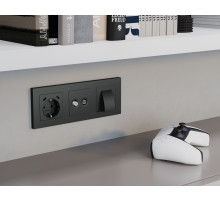 MA913310 Комплект механизма розетки TV оконечной + SAT 5-862MHz 3.5dB/950-2150MHz 3.5dB ALFA Графит мягкое касание QUANT (AP9133, VM217)