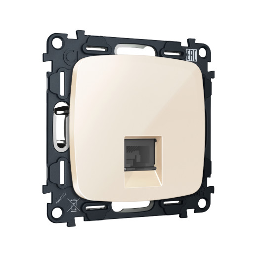 MO312005 Комплект механизма компьютерной розетки RJ-45 экранированной с автоматической защитной шторкой OMEGA Бежевый глянец QUANT (OP3120, VM185)