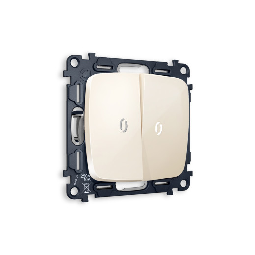 MO304015 Комплект механизма 2-кл выключателя с подсветкой 5600K OMEGA Бежевый глянец QUANT (OP3040, VM115, G14W)