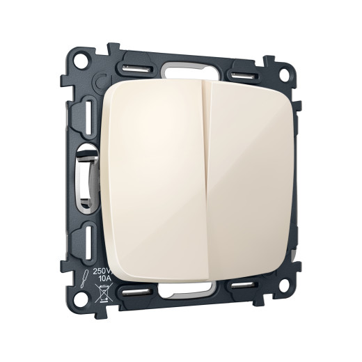 MO303030 Комплект механизма 2-клавишного перекрестного выключателя 10A-250V OMEGA Бежевый глянец QUANT (OP3030, VM125)