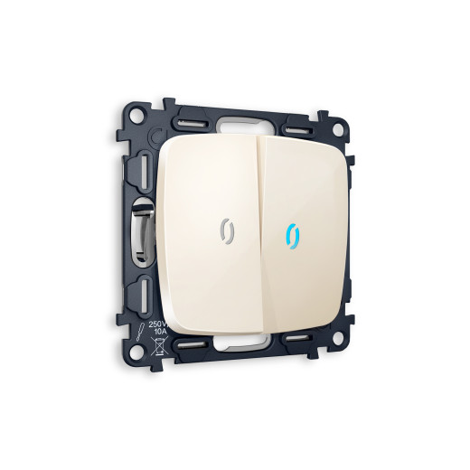 MO304040 Комплект механизма 2-кл проходного выключателя с подсветкой 10000K OMEGA Бежевый глянец QUANT (OP3040, VM120, G29B)