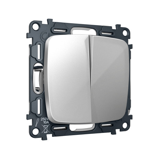 MO403030 Комплект механизма 2-клавишного перекрестного выключателя 10A-250V OMEGA Серебро глянец QUANT (OP4030, VM125)