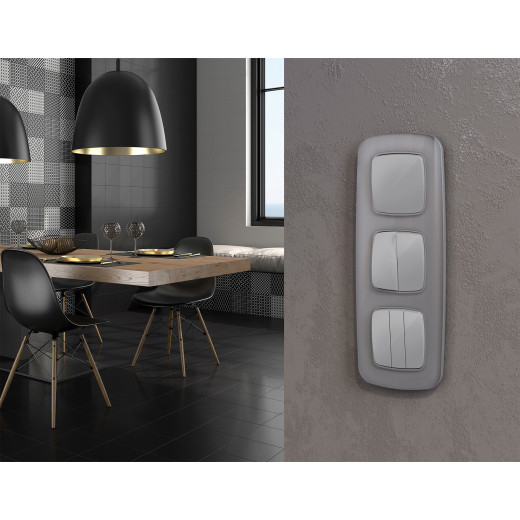 MO403030 Комплект механизма 2-клавишного перекрестного выключателя 10A-250V OMEGA Серебро глянец QUANT (OP4030, VM125)