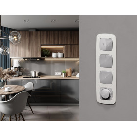 MO403030 Комплект механизма 2-клавишного перекрестного выключателя 10A-250V OMEGA Серебро глянец QUANT (OP4030, VM125)