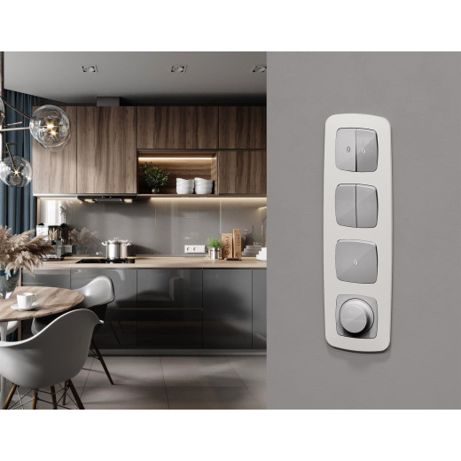 MO403030 Комплект механизма 2-клавишного перекрестного выключателя 10A-250V OMEGA Серебро глянец QUANT (OP4030, VM125)