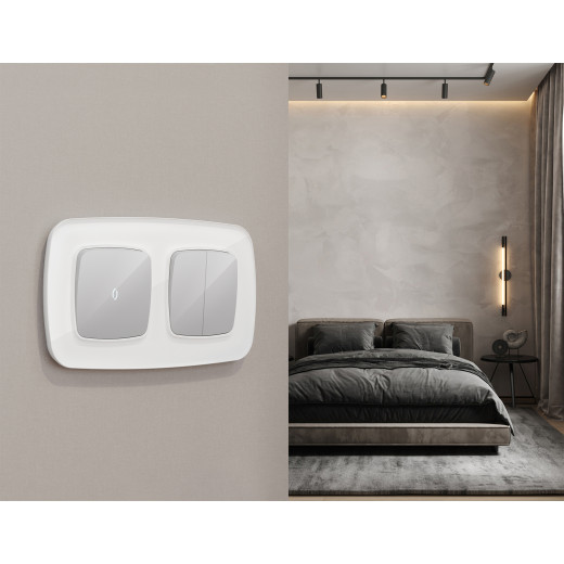 MO403030 Комплект механизма 2-клавишного перекрестного выключателя 10A-250V OMEGA Серебро глянец QUANT (OP4030, VM125)