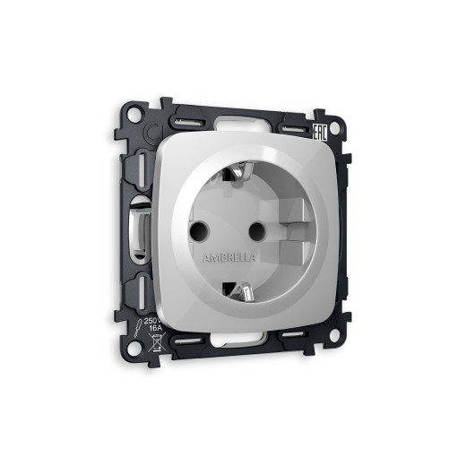 MO407010 Комплект механизма электрической розетки OMEGA Серебро глянец с/з с шторками QUANT (OP4070, VM141)