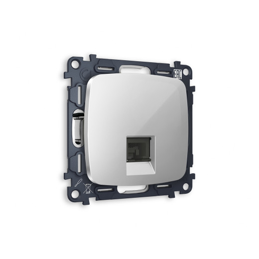 MO412010 Комплект механизма компьютерной розетки OMEGA Серебро глянец RJ-45(8P8C) CAT6 с шторкой QUANT (OP4120, VM188)