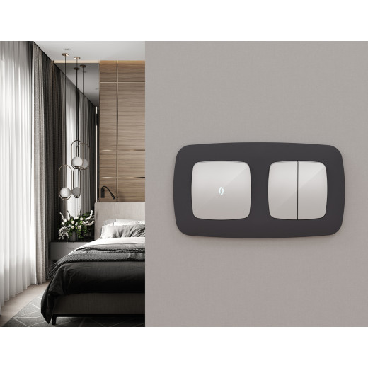 MO403030 Комплект механизма 2-клавишного перекрестного выключателя 10A-250V OMEGA Серебро глянец QUANT (OP4030, VM125)