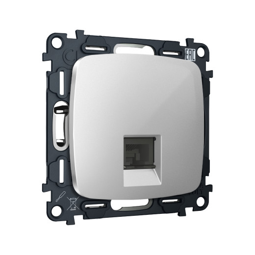 MO412005 Комплект механизма компьютерной розетки RJ-45 экранированной с автоматической защитной шторкой OMEGA Серебро глянец QUANT (OP4120, VM185)