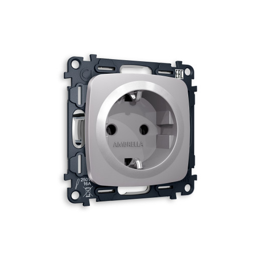 MO506010 Комплект механизма электрической розетки OMEGA Сталь матовый с/з на винтовых зажимах QUANT (OP5060, VM141)