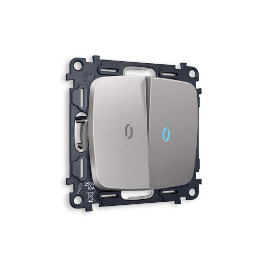 MO504040 Комплект механизма 2-кл проходного выключателя с подсветкой 10000K OMEGA Сталь матовый QUANT (OP5040, VM120, G29B)