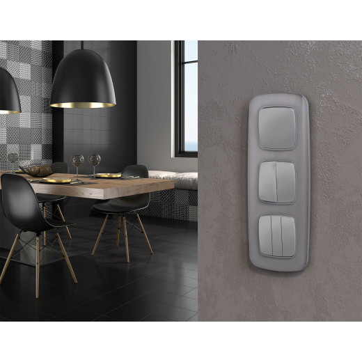 MO503030 Комплект механизма 2-клавишного перекрестного выключателя 10A-250V OMEGA Сталь матовый QUANT (OP5030, VM125)