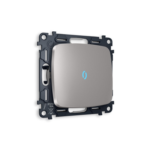 MO502020 Комплект механизма 1-кл выключателя с подсветкой 10000K OMEGA Сталь матовый QUANT (OP5020, VM101, G17B)