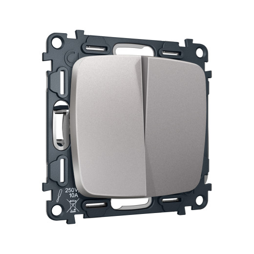 MO503030 Комплект механизма 2-клавишного перекрестного выключателя 10A-250V OMEGA Сталь матовый QUANT (OP5030, VM125)